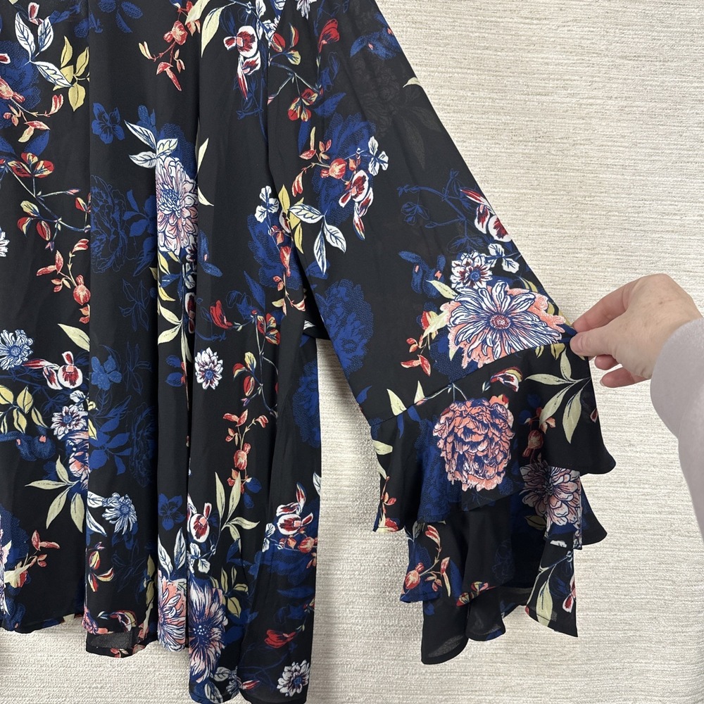 Chelsea Studio 4X 34/36 Dark Floral Blouse Layered Ruffle Long Sleeve Whimsigoth - Picture 3 of 12